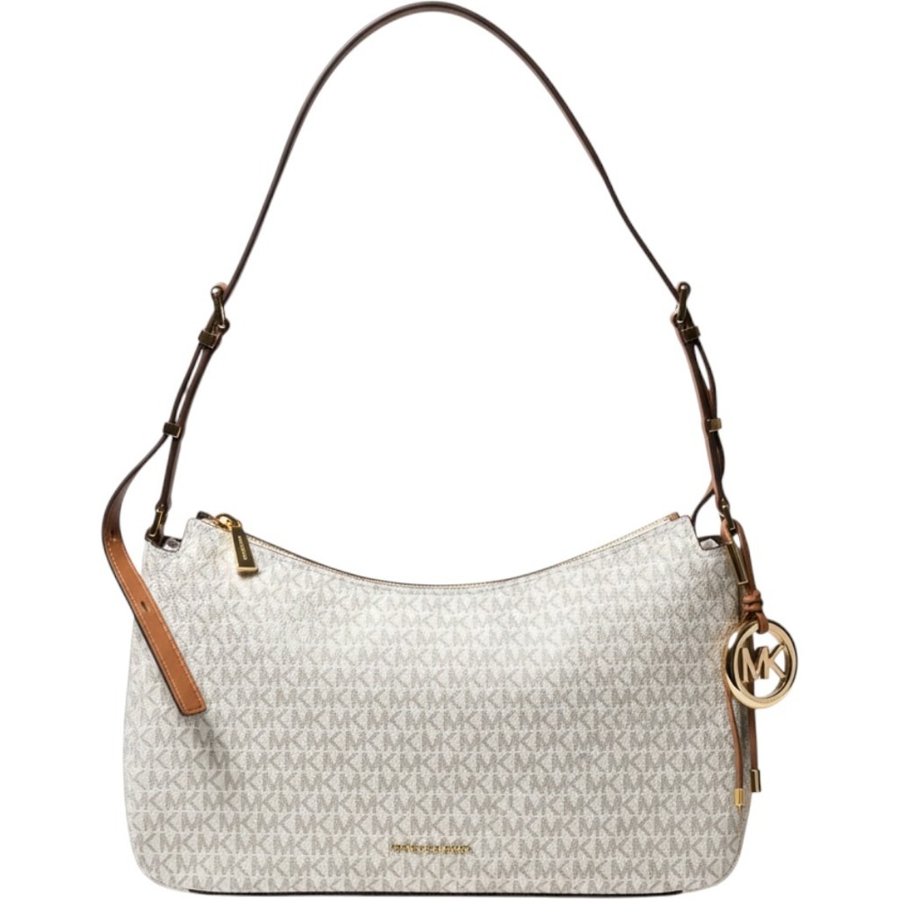 Michael Kors Jet Set Medium Logo Shoulder Bag Vanilla Luggage Leather Hobo